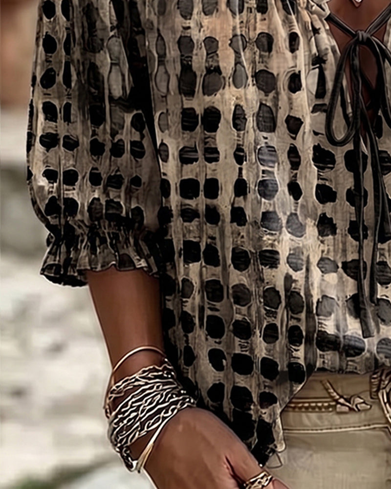 Deborah | Lace-Up Polka Dot Blouse