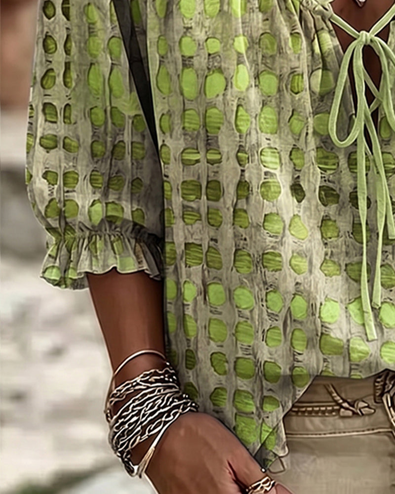 Deborah | Lace-Up Polka Dot Blouse