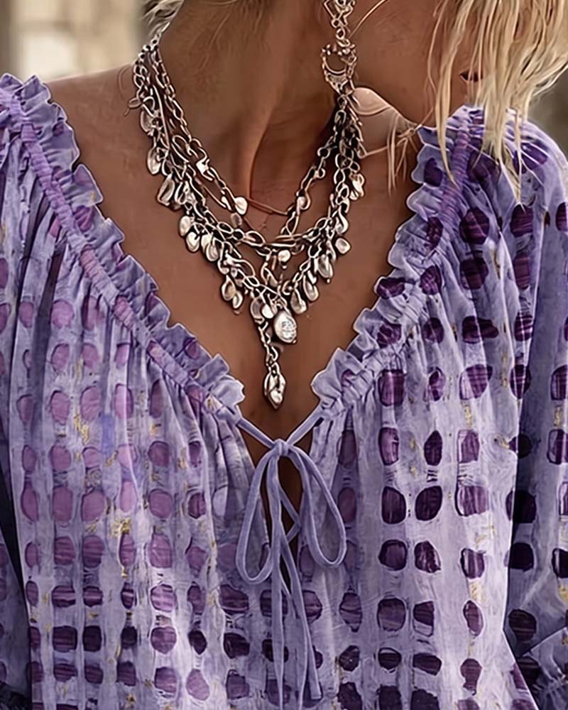 Deborah | Lace-Up Polka Dot Blouse
