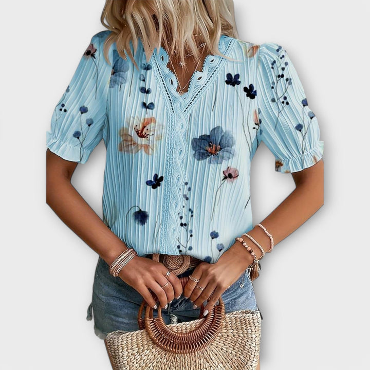 Emily - Fashionable Blouse with Pointed Neckline