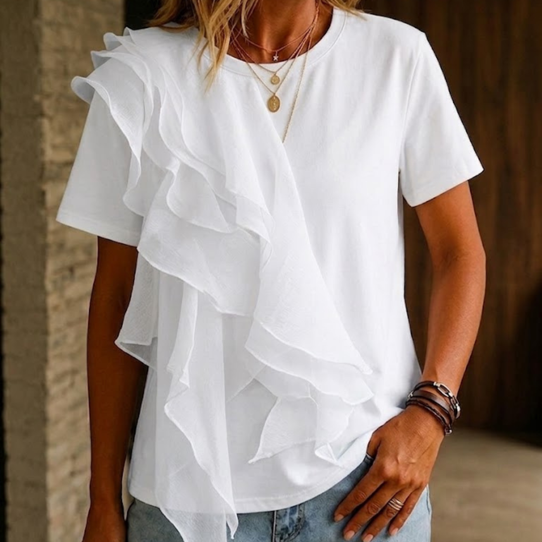 Cecily | Ruffle Front Cotton Top