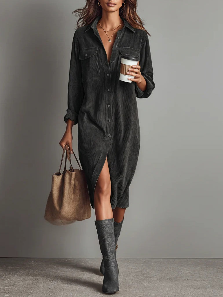MAE | Corduroy Midi Dress with Double Chest Pockets
