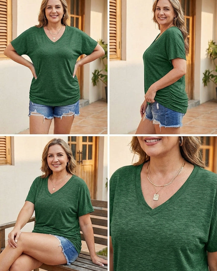 Lydia | V-Neck Side Shirring T-Shirt