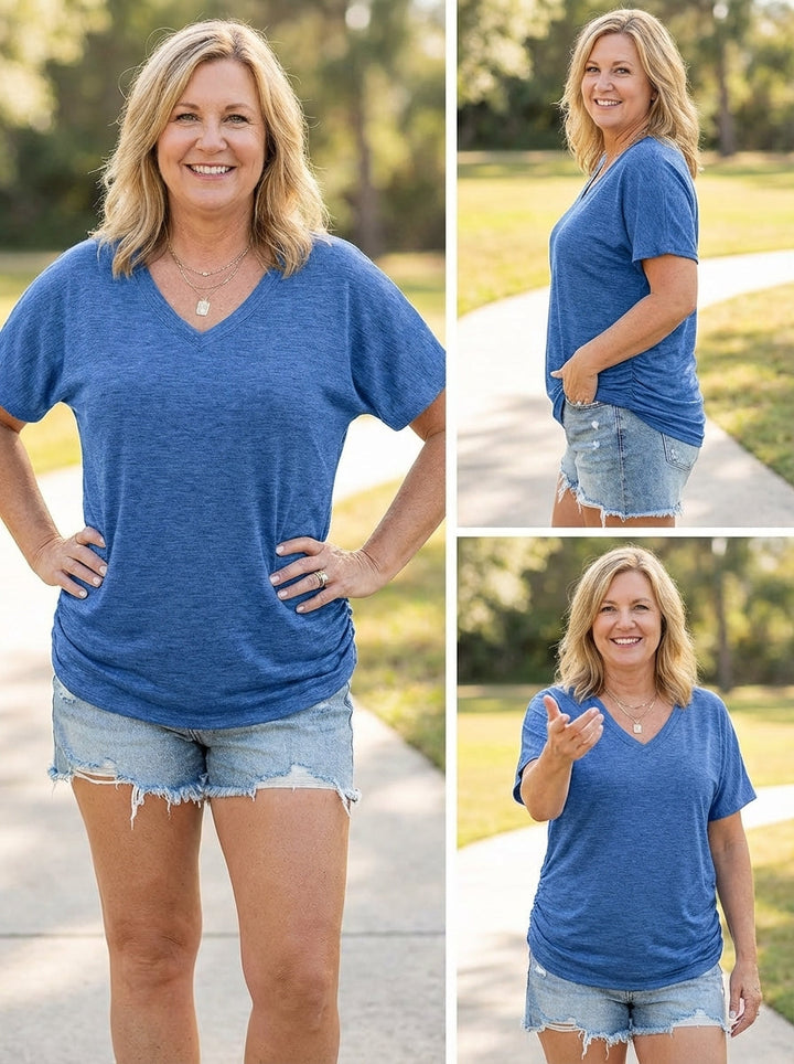 Lydia | V-Neck Side Shirring T-Shirt