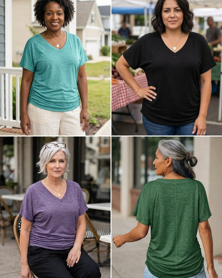 Lydia | V-Neck Side Shirring T-Shirt