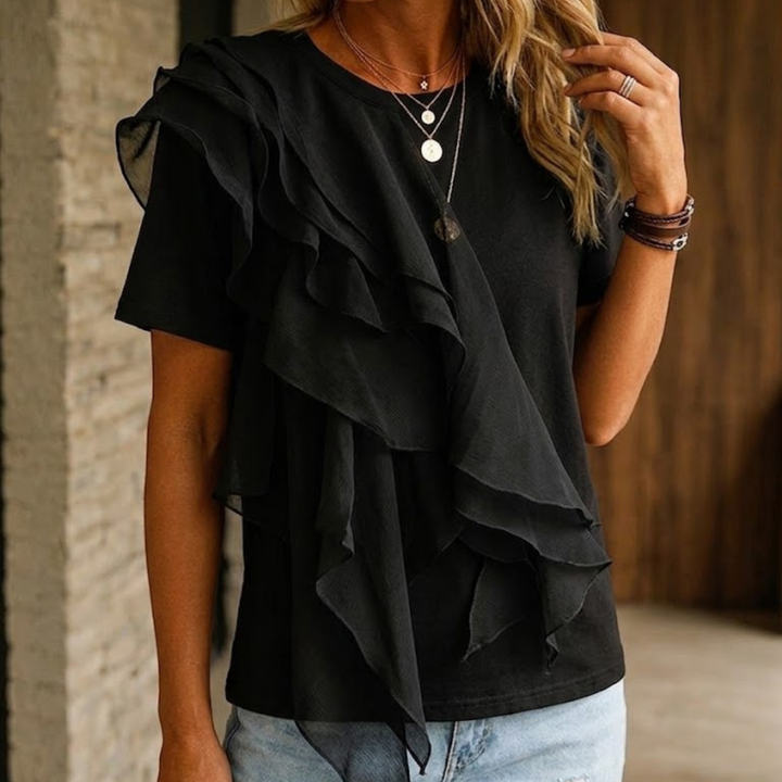 Cecily | Ruffle Front Cotton Top