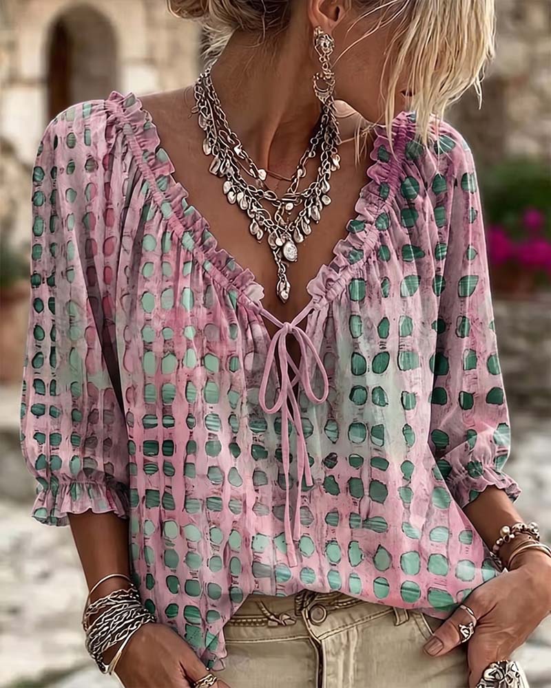 Deborah | Lace-Up Polka Dot Blouse