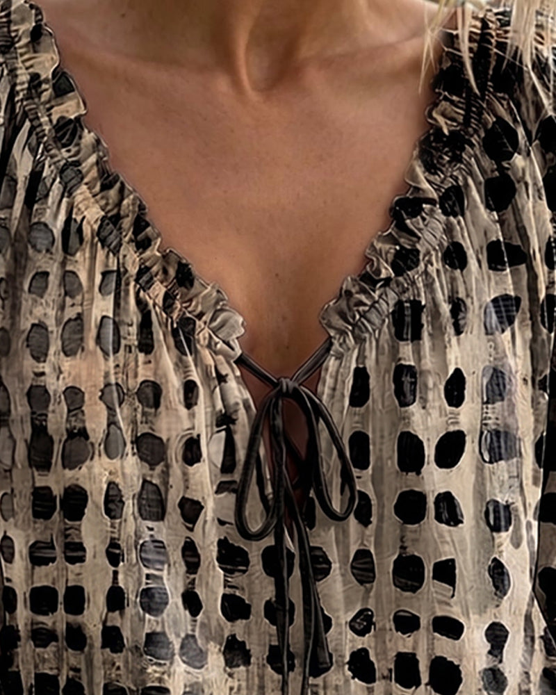 Deborah | Lace-Up Polka Dot Blouse