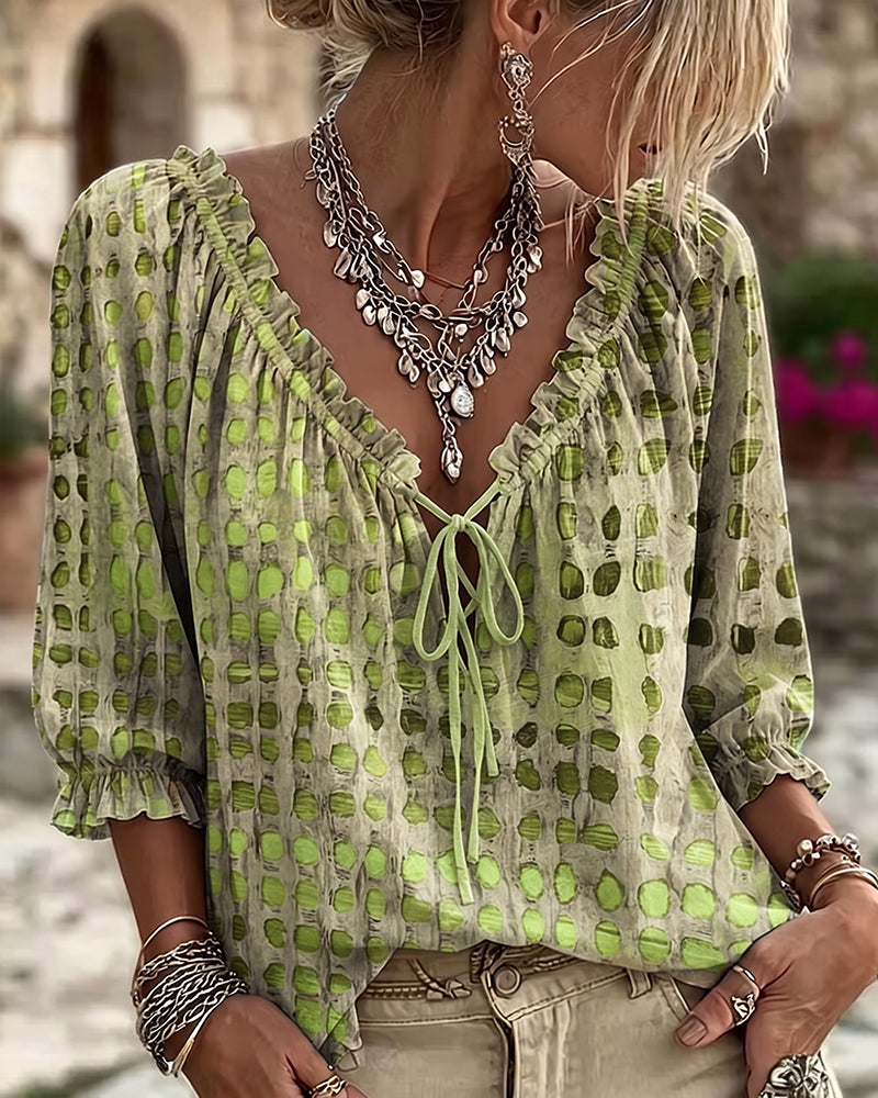 Deborah | Lace-Up Polka Dot Blouse