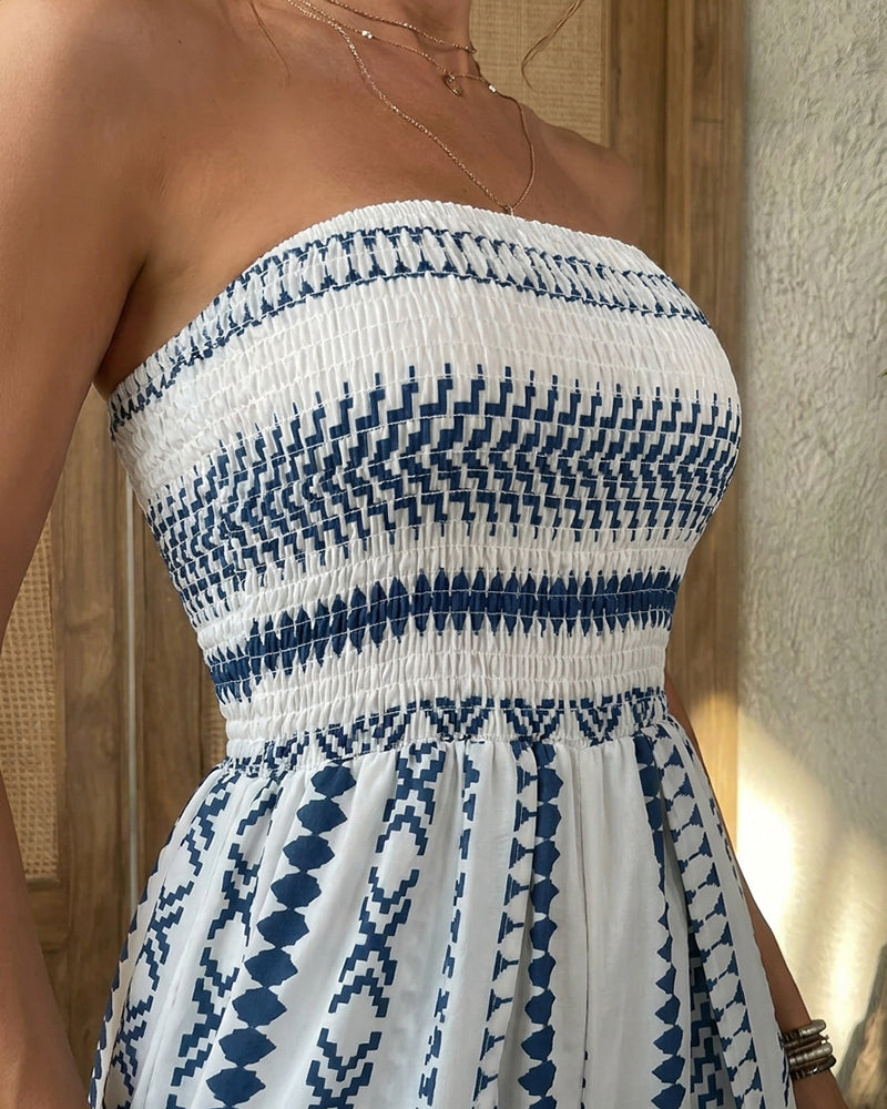 Bohemian Strapless High Split Wide Leg Vacation Jumpsuits