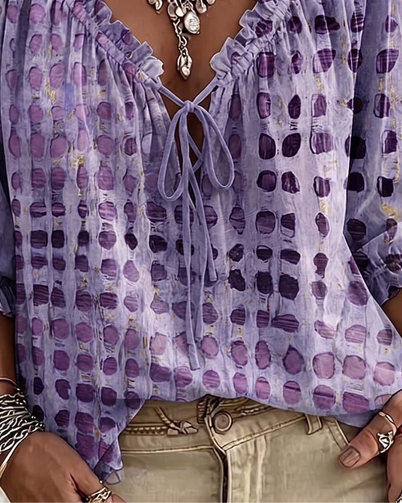 Deborah | Lace-Up Polka Dot Blouse