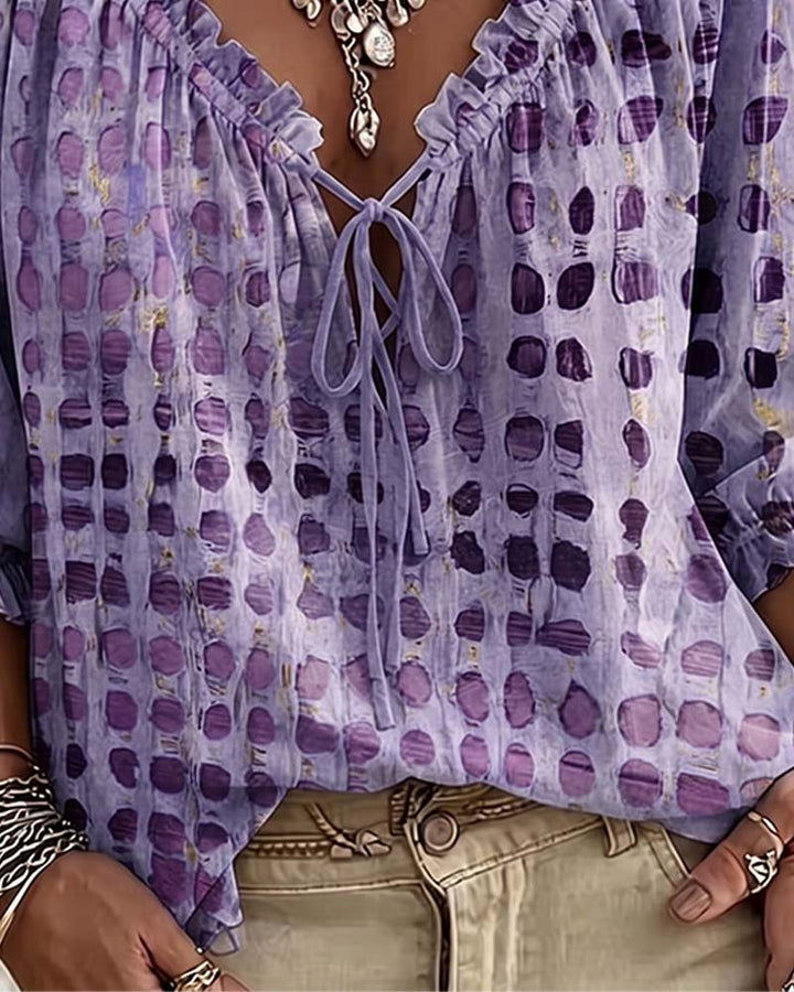 Deborah | Lace-Up Polka Dot Blouse