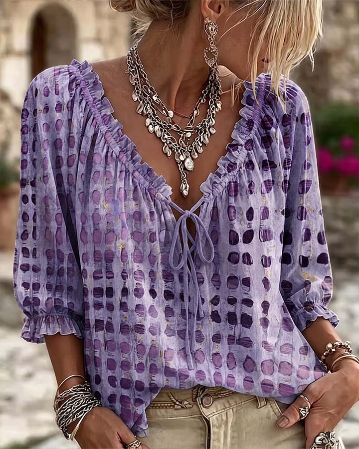 Deborah | Lace-Up Polka Dot Blouse