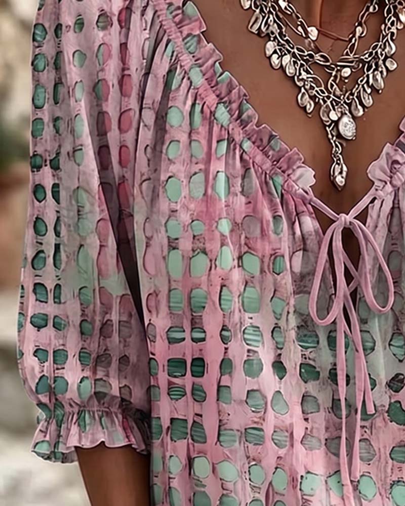 Deborah | Lace-Up Polka Dot Blouse