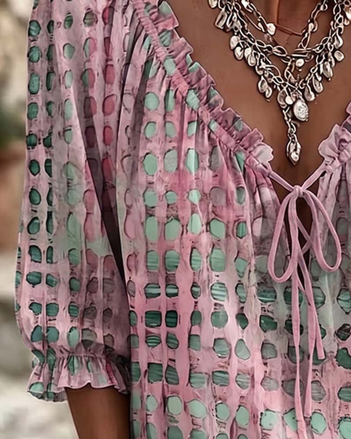 Deborah | Lace-Up Polka Dot Blouse