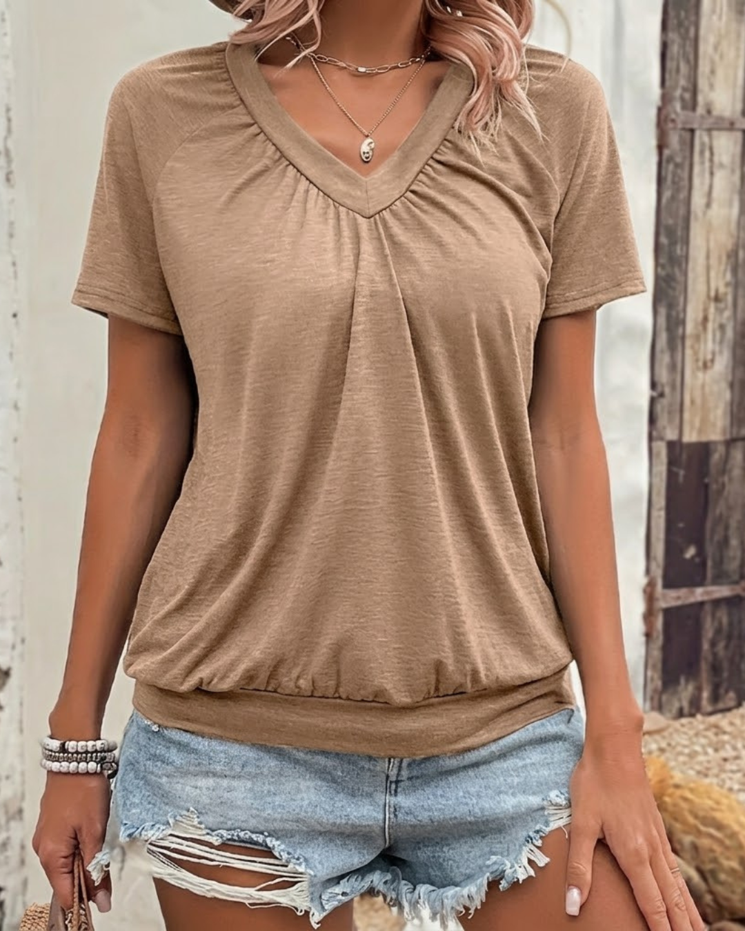 Tahlia | Casual Pleated V-Neck Top