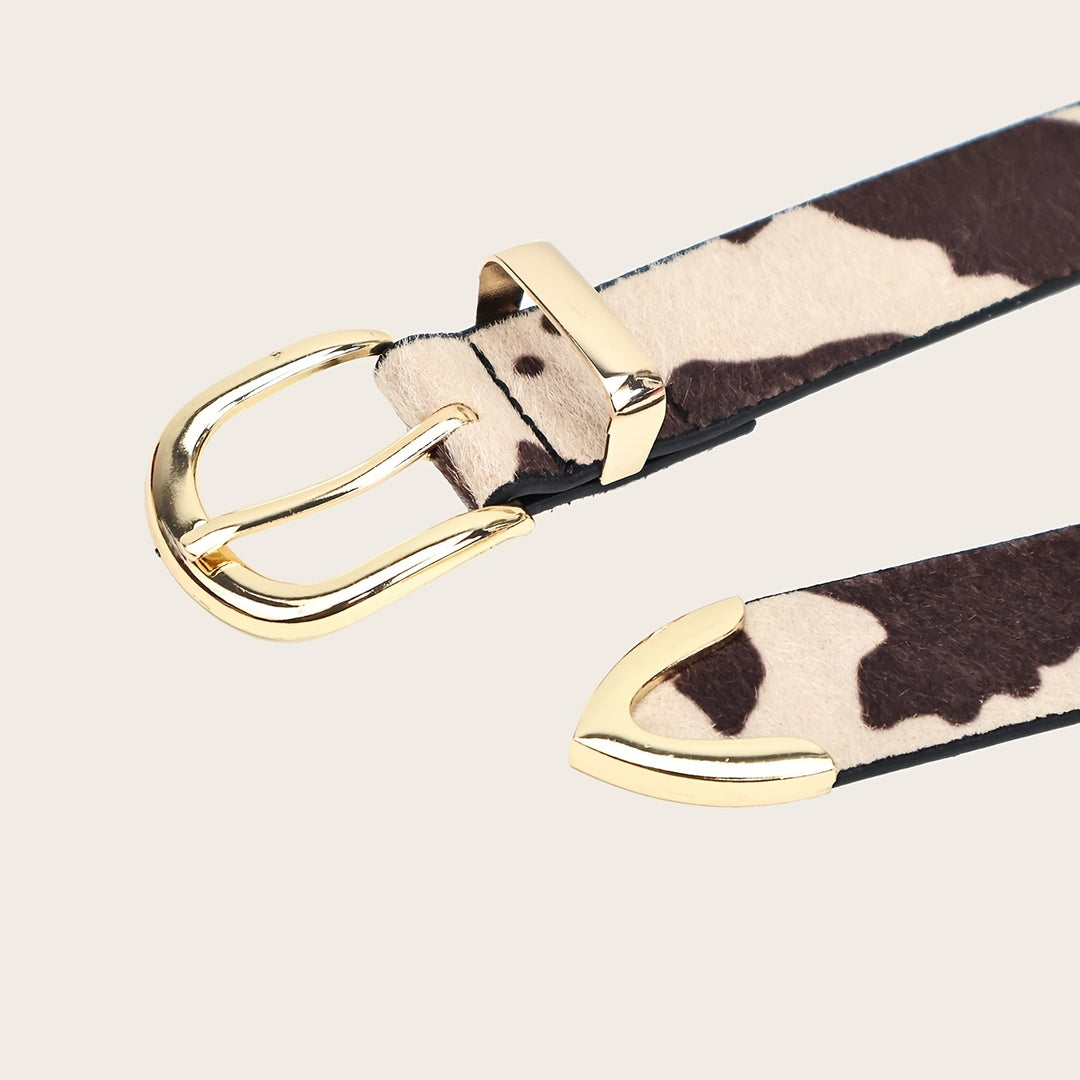 Romilly | Cow Print Gold Buckle Belt
