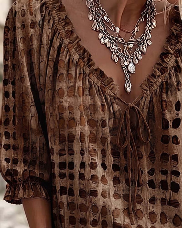 Deborah | Lace-Up Polka Dot Blouse