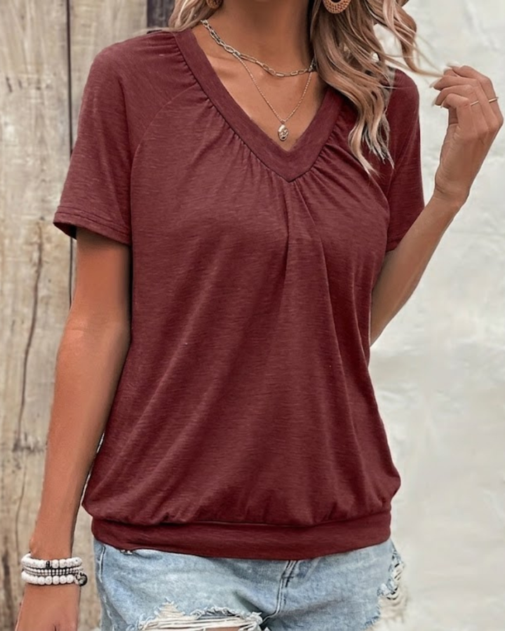 Tahlia | Casual Pleated V-Neck Top