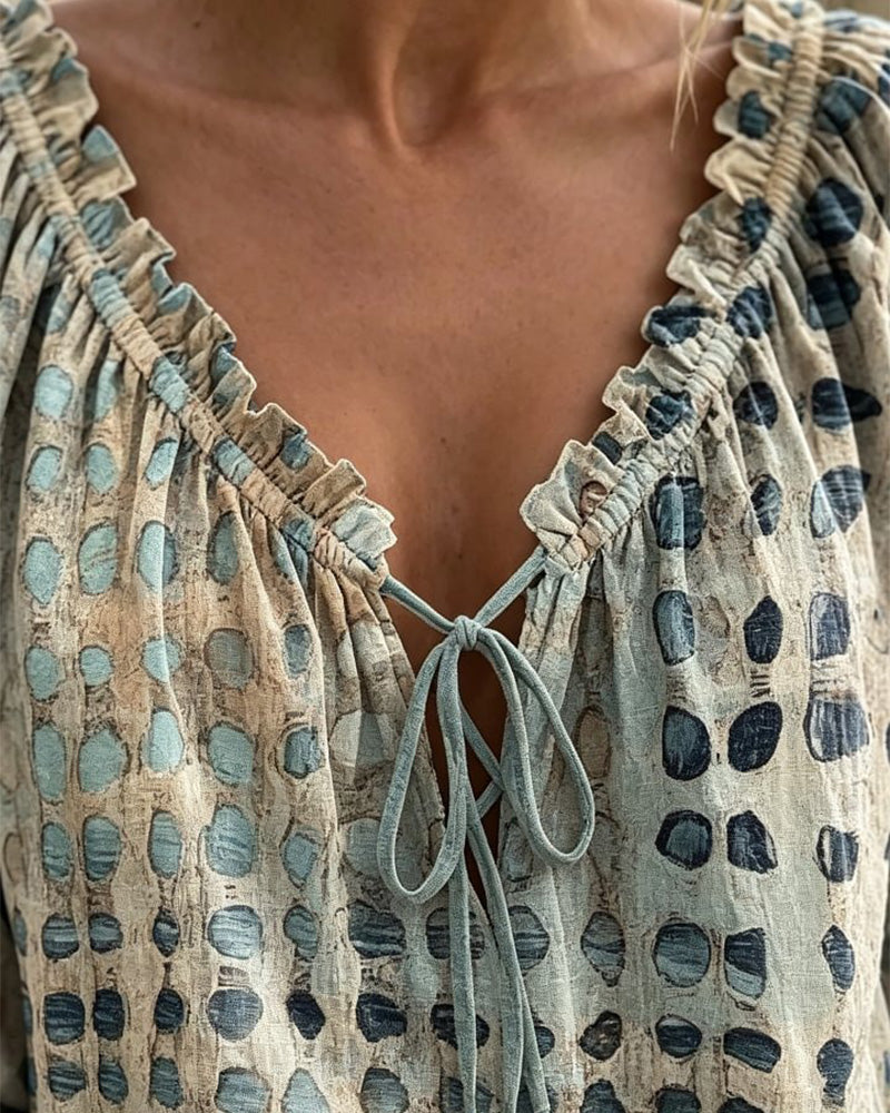 Deborah | Lace-Up Polka Dot Blouse