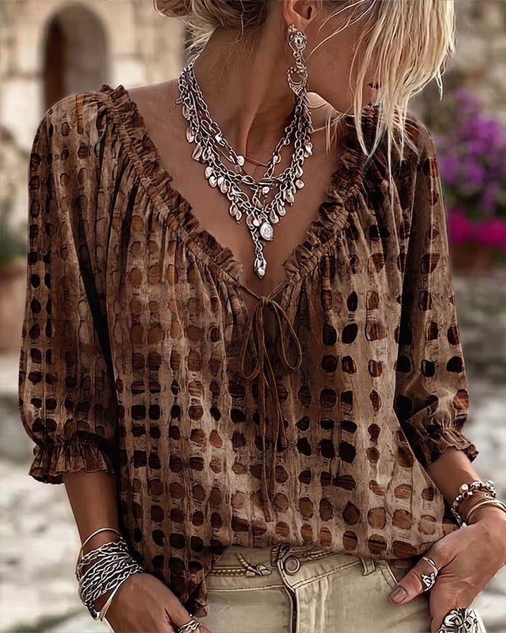 Deborah | Lace-Up Polka Dot Blouse