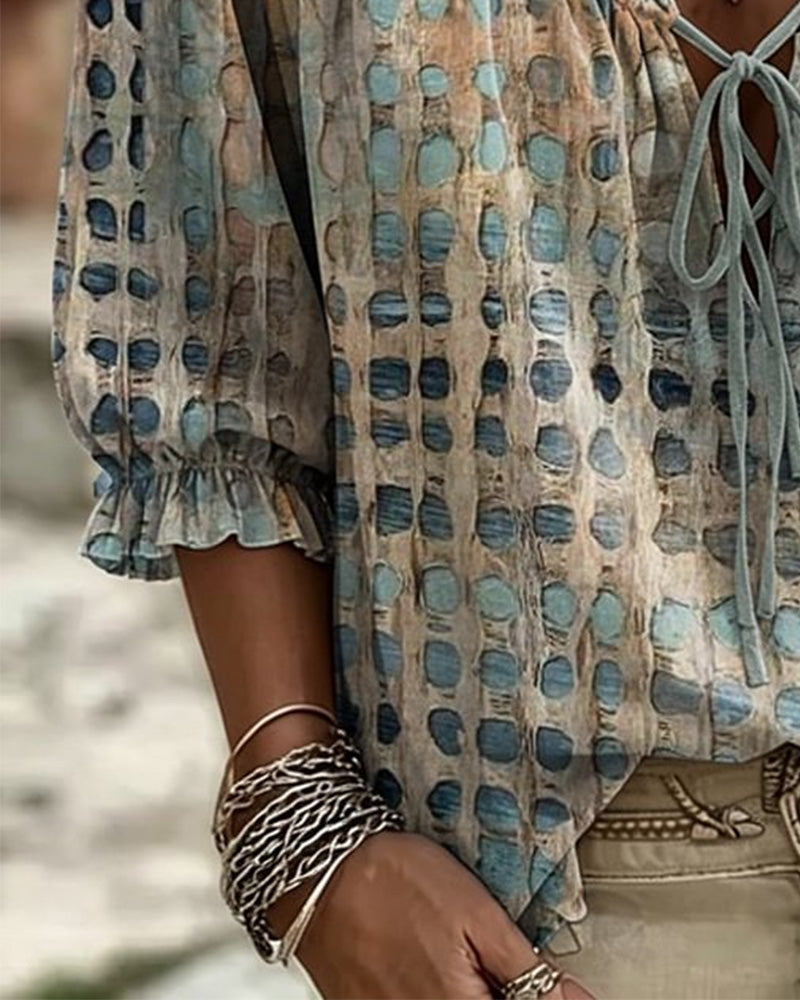 Deborah | Lace-Up Polka Dot Blouse