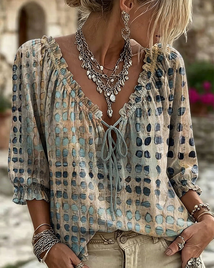 Deborah | Lace-Up Polka Dot Blouse