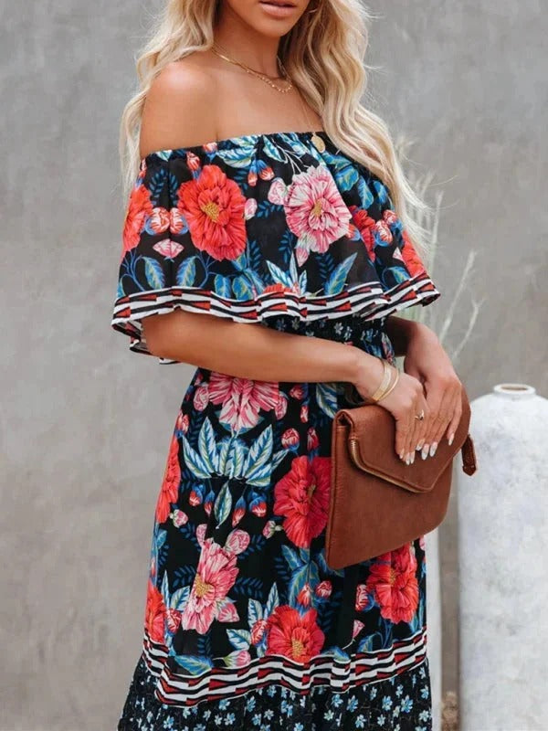 MEXI | Women's Off Shoulder Mexican Style Summer Dress | Maxi
