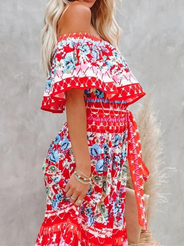 MEXI | Women's Off Shoulder Mexican Style Summer Dress | Maxi