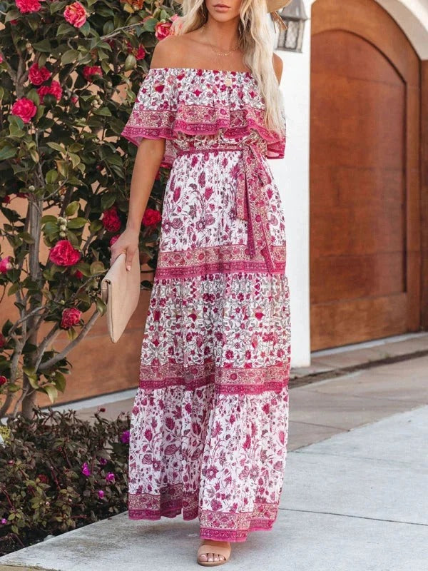 MEXI | Women's Off Shoulder Mexican Style Summer Dress | Maxi