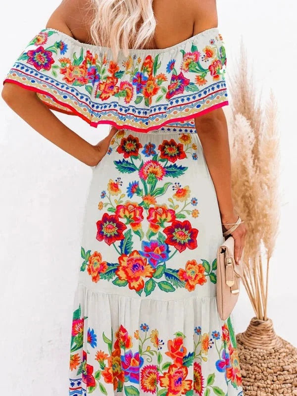 MEXI | Women's Off Shoulder Mexican Style Summer Dress | Maxi
