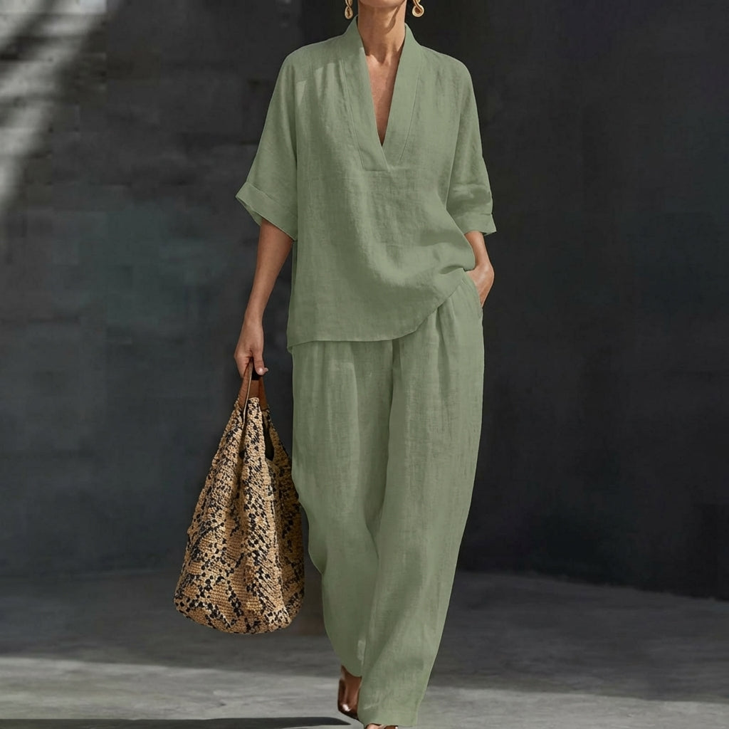 Dolores | Henley Top & Wide-Leg Set