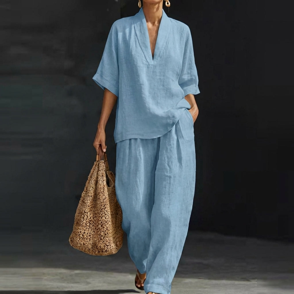 Dolores | Henley Top & Wide-Leg Set