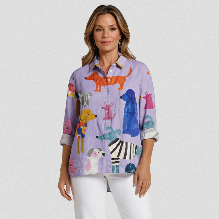Hollie™ | Dog Art Print Casual Shirt