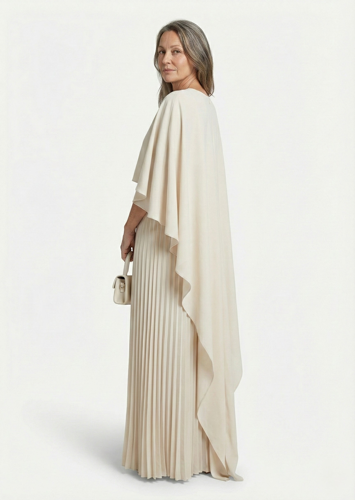 AMELIA | Pleated Cape Overlay Maxi Dress