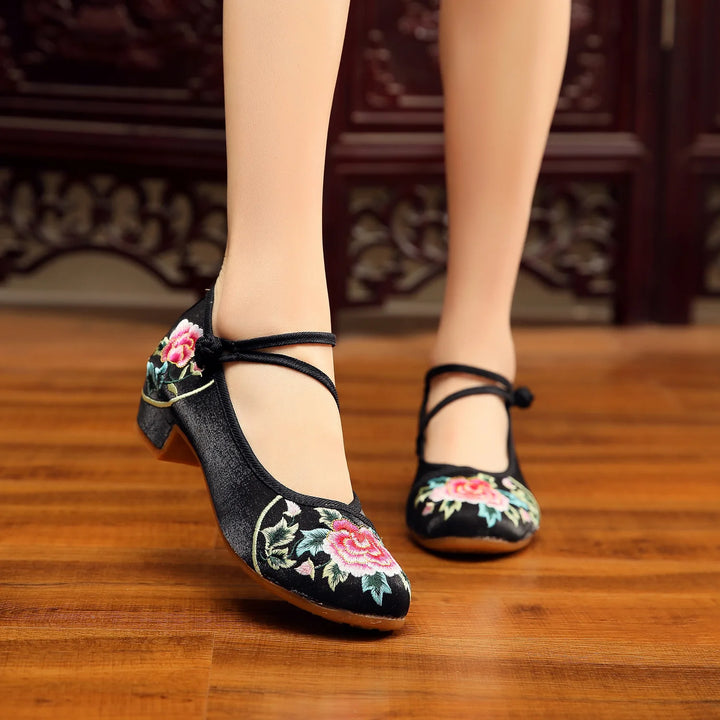 Mei | Embroidered Mary Jane Heels
