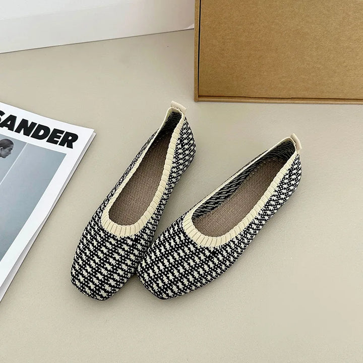 Nola | Knit Square Toe Ballet Flats