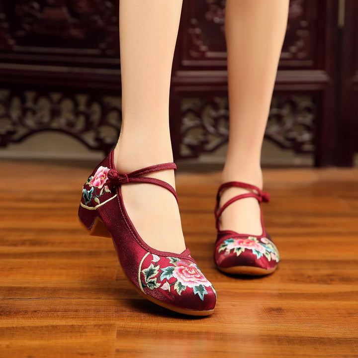 Mei | Embroidered Mary Jane Heels