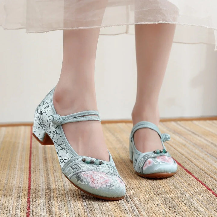 Clara | Embroidered Mary Jane Heels