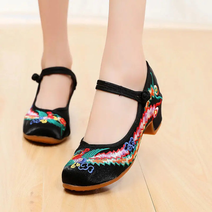 Edith | Embroidered Mary Jane Heels