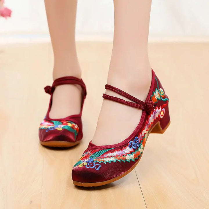 Edith | Embroidered Mary Jane Heels