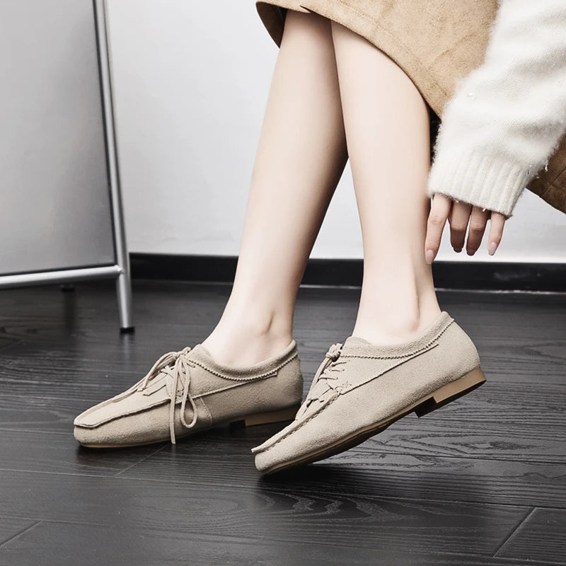 Phoebe | Suede Tassel Lace-Up Flats