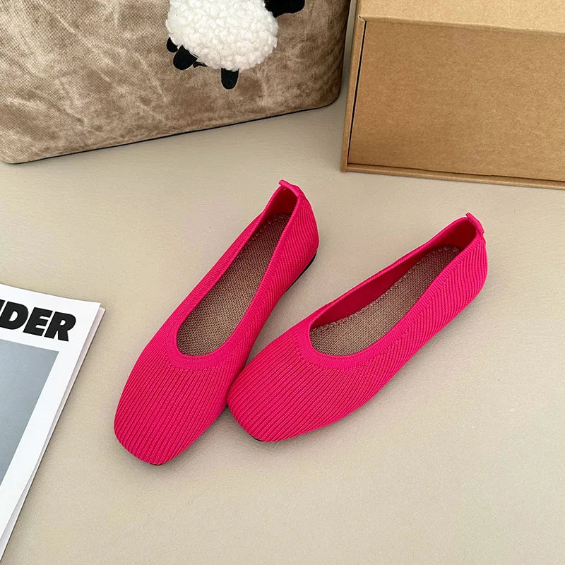 Nola | Knit Square Toe Ballet Flats