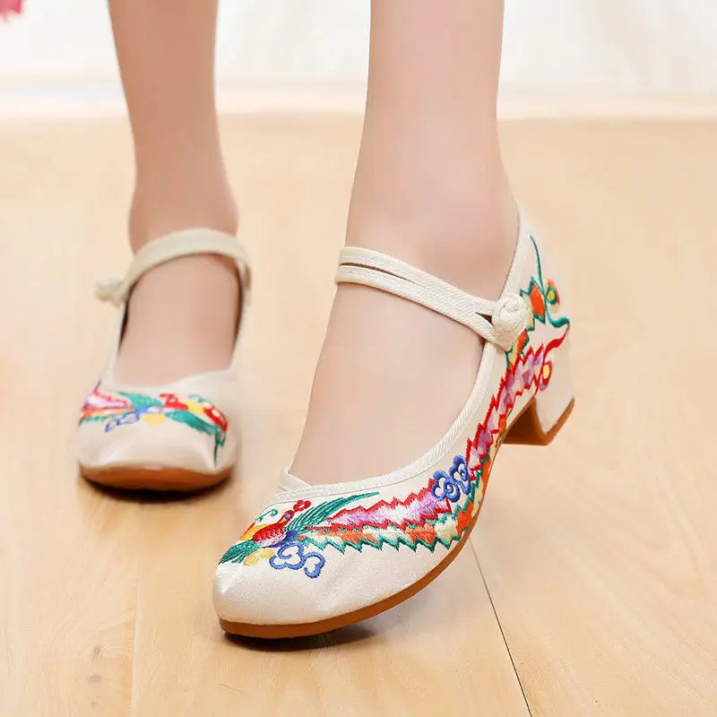 Edith | Embroidered Mary Jane Heels