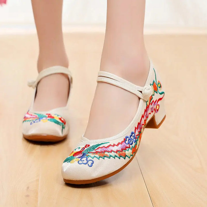 Edith | Embroidered Mary Jane Heels