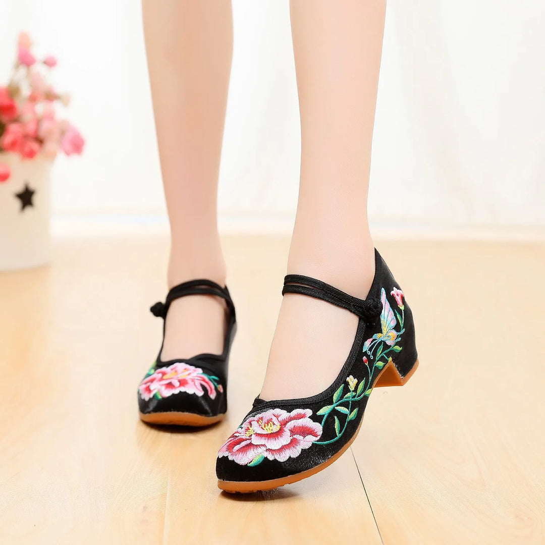 Agnes | Embroidered Mary Jane Heels