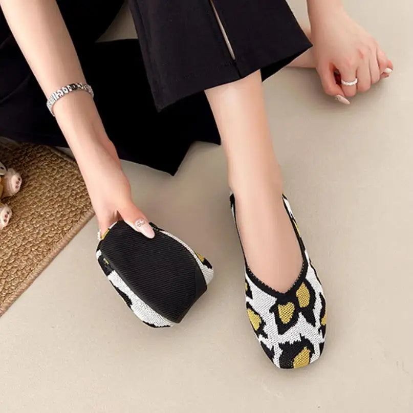 Nola | Knit Square Toe Ballet Flats