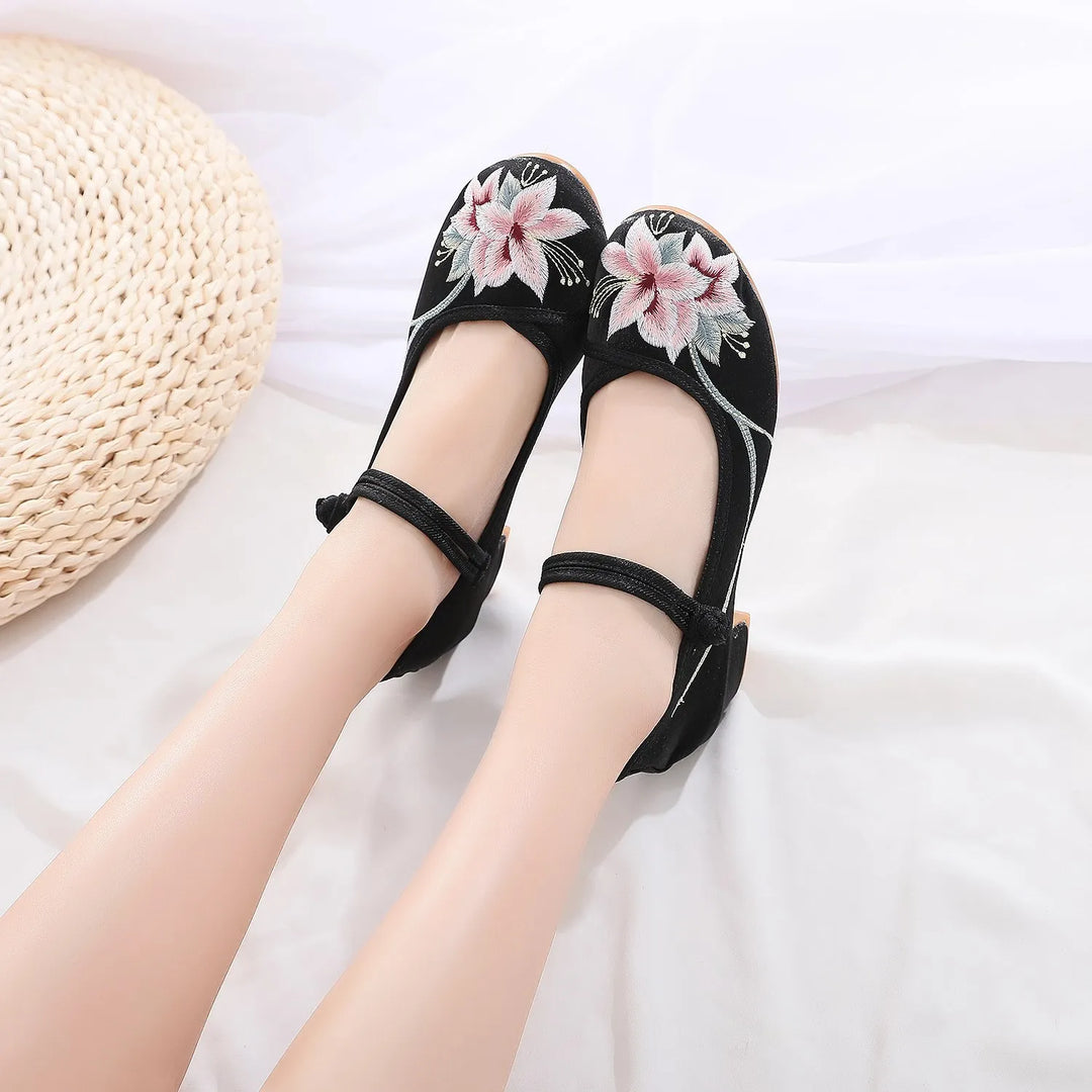 Beatrice | Embroidered Floral Mary Jane Heels