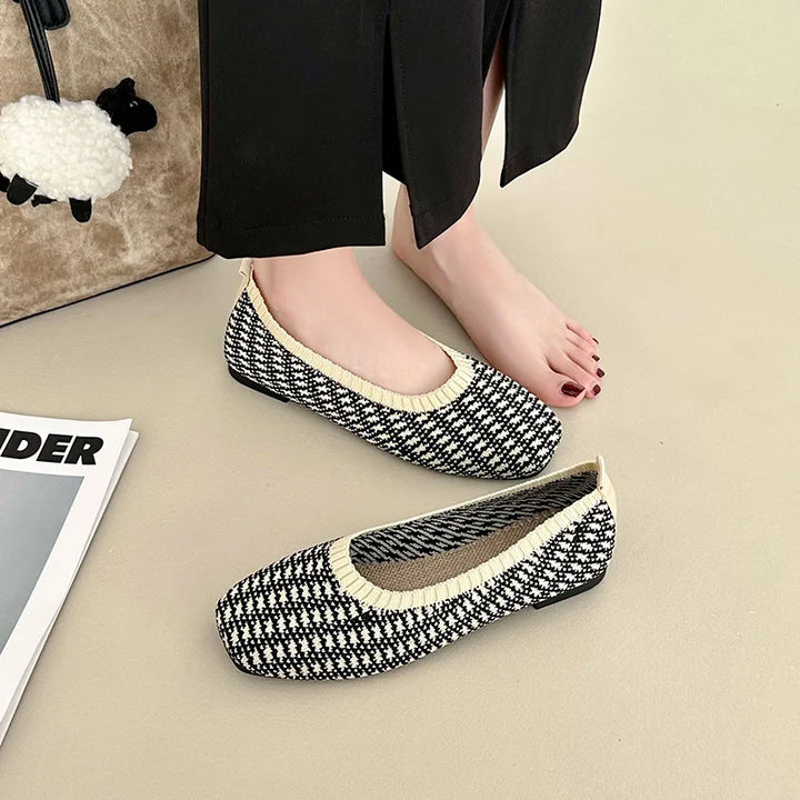 Nola | Knit Square Toe Ballet Flats
