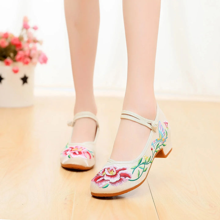 Agnes | Embroidered Mary Jane Heels